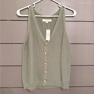 LOFT Sage Green Button-Front Tank Top